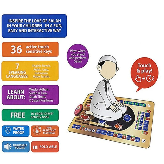 Interactive Islamic Prayer Mat for Kids™ Learn Salah Through Play • 36 Touch-Sensitive Keys • Step-by-Step Guidance • Fun Islamic Learning