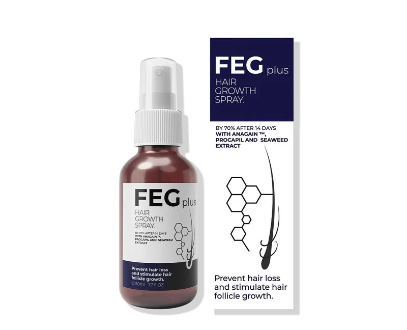 FEG Plus™ Hair & Scalp Care Spray  Scalp Nourishment • Supports Stronger-Looking Hair • Lightweight Spray • Anagain + Procapil + Seaweed Extract  Give Your Hair Roots Extra Ca