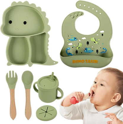 Kidilo™ Baby Feeding Set  Soft Silicone • Anti-Slip Design • Toddler-Friendly Utensils • Spill-Resistant Cup • 6M+