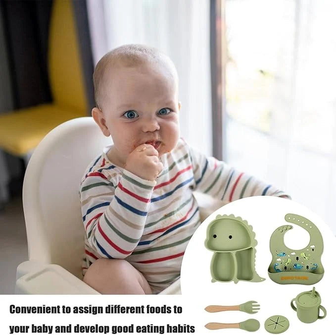 Kidilo™ Baby Feeding Set  Soft Silicone • Anti-Slip Design • Toddler-Friendly Utensils • Spill-Resistant Cup • 6M+