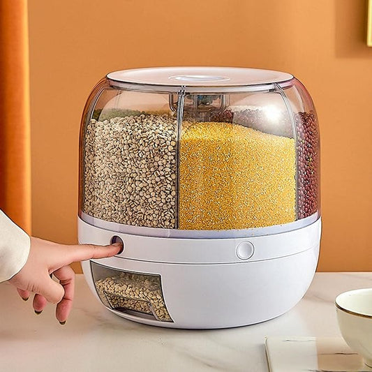 Rotating Grain Dispenser™  One-Touch Dispensing • Multiple Compartments • 360° Rotation • Space-Saving Kitchen Storage